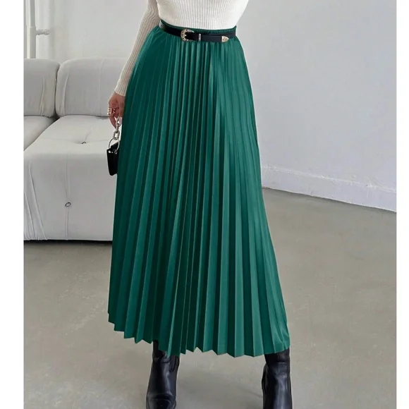 Luxe stretchy Waist Pleated Midi Skirt - Picture 2 of 7